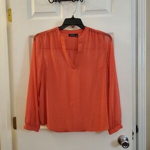 a.n.a. sz Petite L spice coral sheer long slv top NWT gold dot feminine romantic